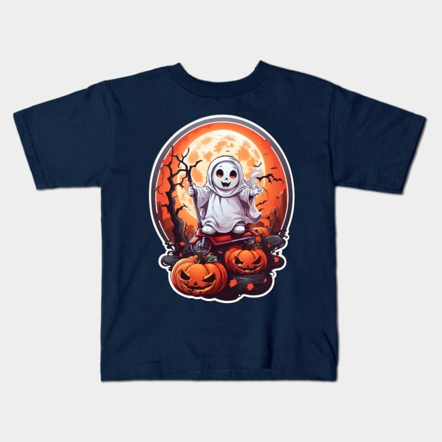 Cute Halloween Ghost Kids T-Shirt by TooplesArt